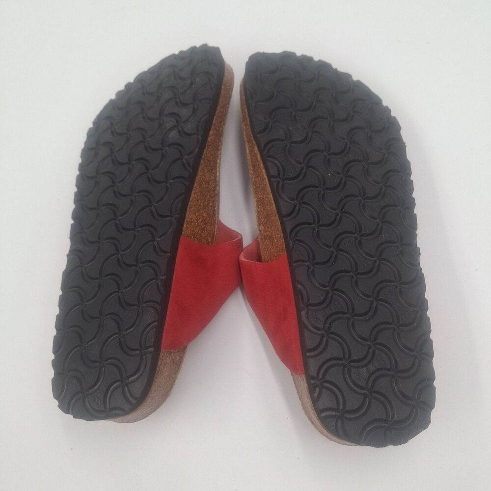 Birkenstock Papillio Sandals Size 38/ 7 Red Suede Gizeh Glitter Sparkle Hearts - Picture 6 of 8